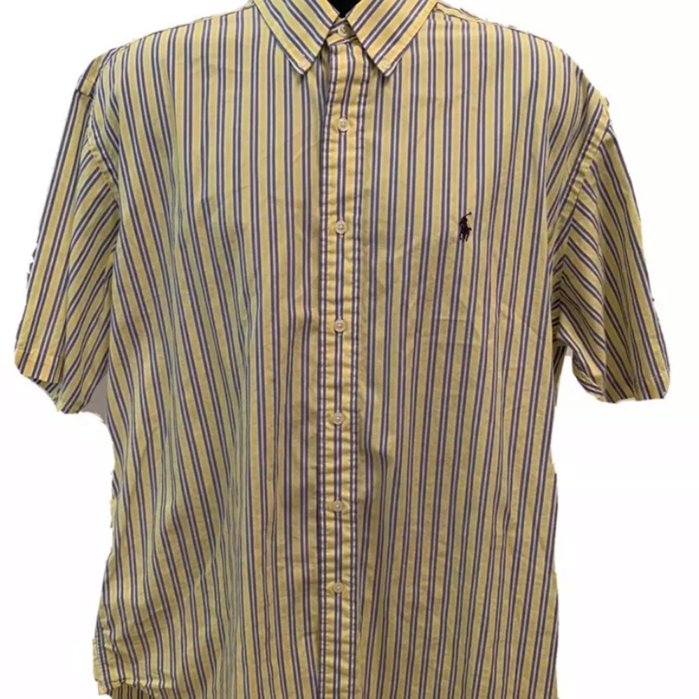 Yellow Striped Ralph Lauren Polo Button Down Large